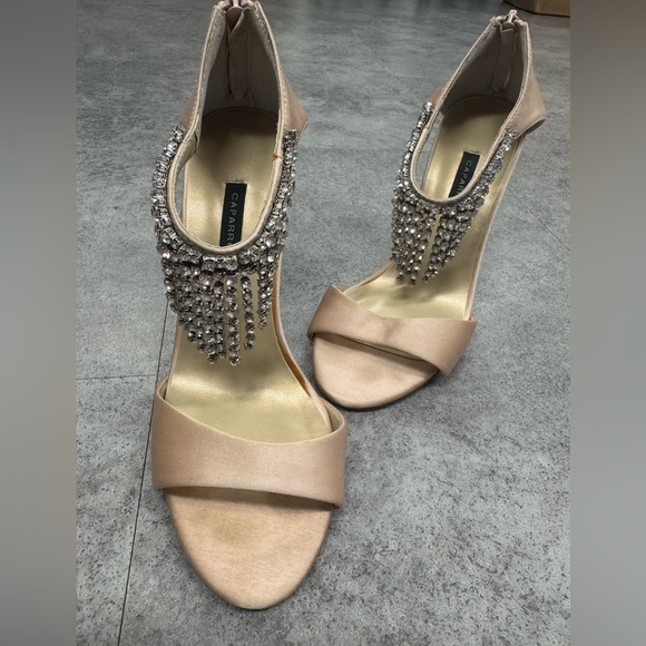 Shoes - Satin Heels with Rhinestone Accents
